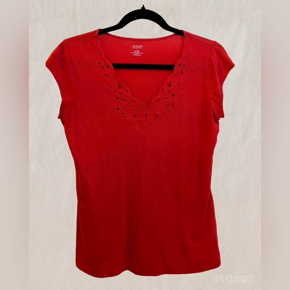 a.n.a Red Eyelet Short Sleeve Top